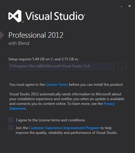 VS2012 Install screen